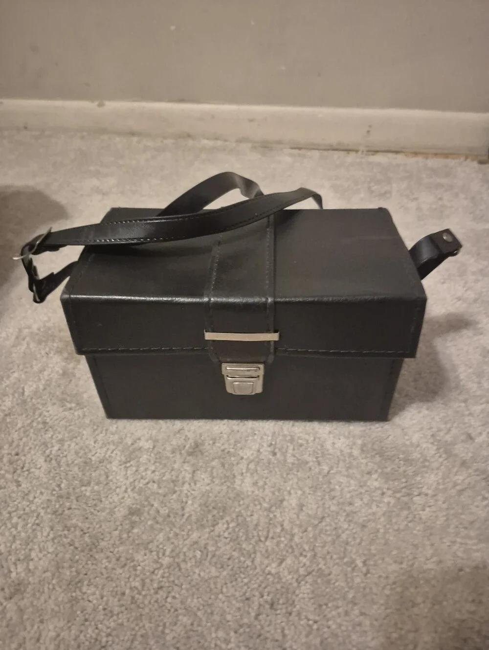 Black Camera Accessory Case with Interior Dividers and Shoulder Strap